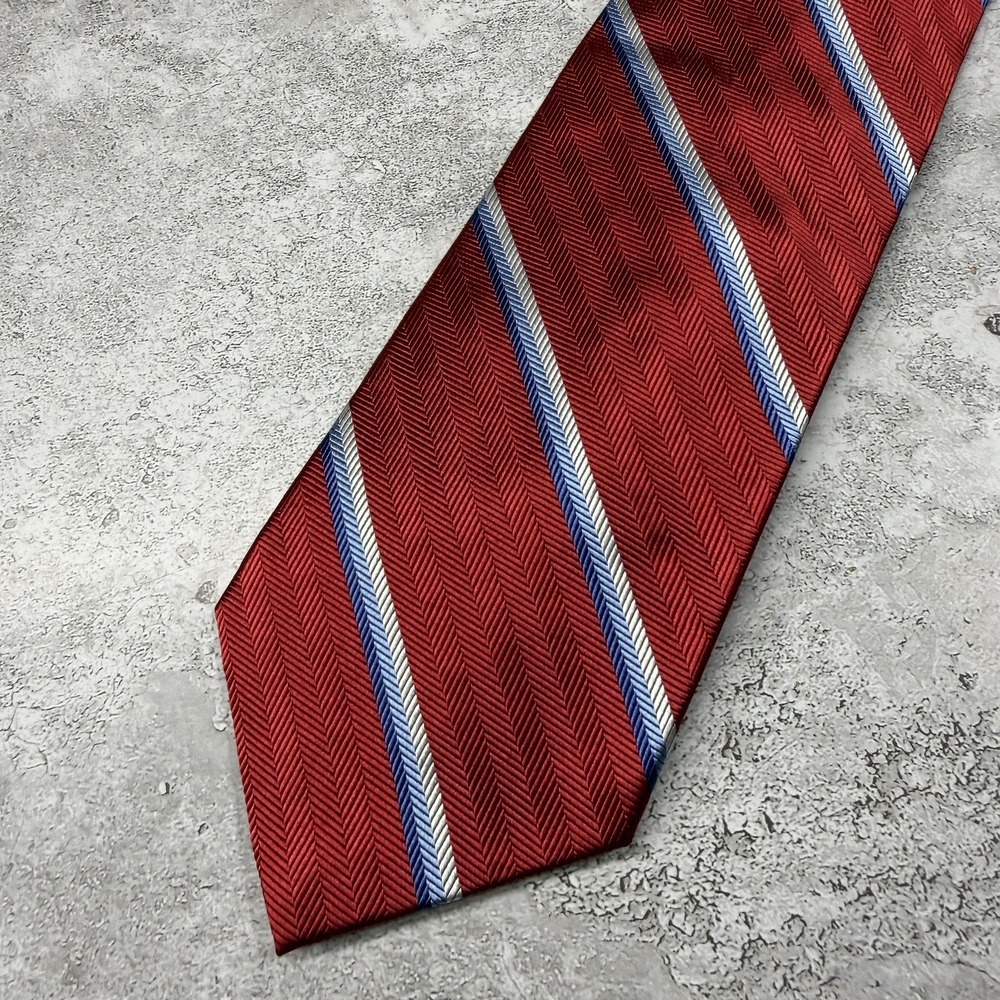 Jos. A. Bank Silk Tie Mens One Size Red Striped Pointed 100% Silk Necktie
